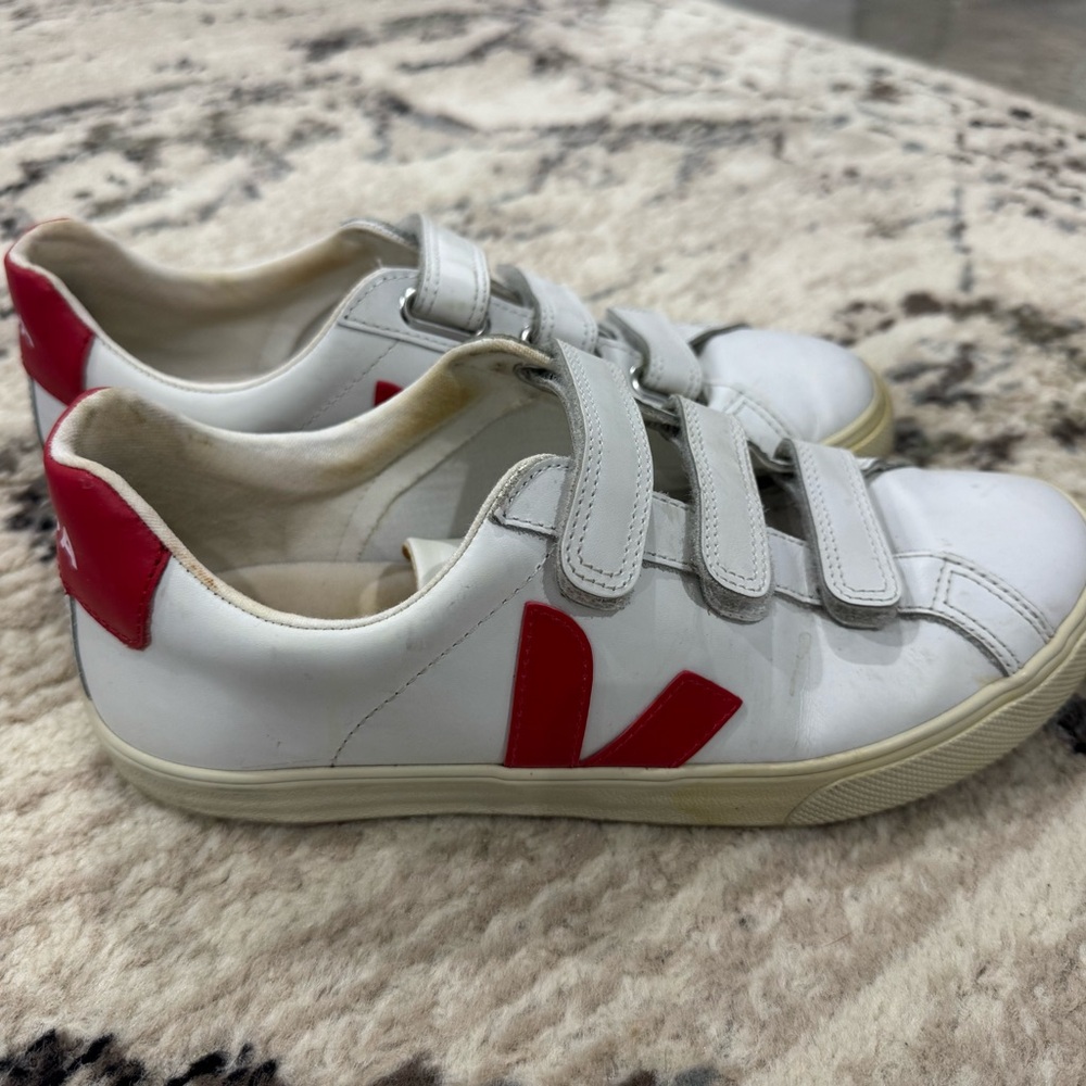 Veja White and Red Velcro Sneakers